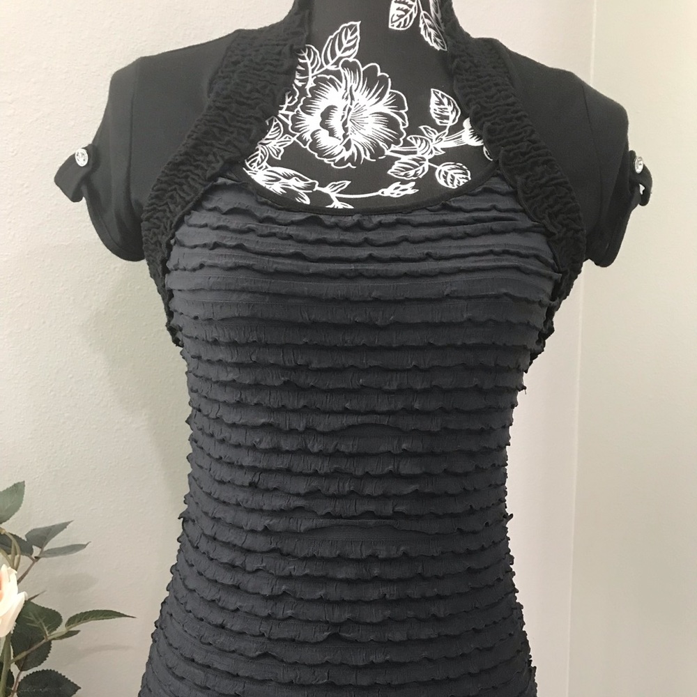 Miss Majesty Textured Shrug top Tee Black & Charcoal Rhinestone Detail Small NEW